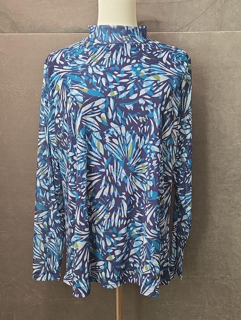 DG2 by Diane Gilman XL Blue Multi-Color Abstract Print Long Sleeve Top